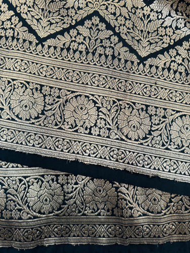 Banarasi Katan Brocade Pure Silk Saree | Black | Gold Zari | Handwoven | Silk Mark Certified | Ships from California